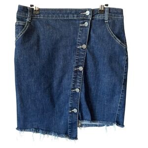 Wash Lab Womens Denim Skirt Raw Hem Asymmetrical Front Buttons Size 29